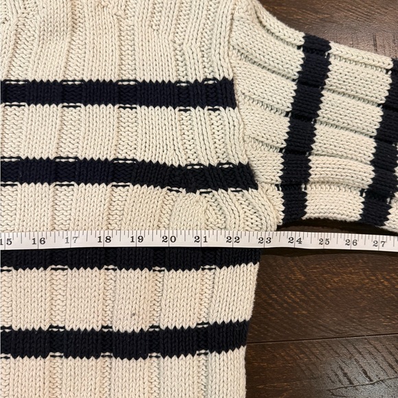 ZARA Chunky Ribbed Stripe Sweater Cream Black Relaxed Knit S - Picture 5 of 9